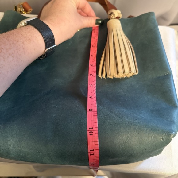 KMM & Co. MINI TOTE BAG ATLANTIC BLUE LEATHER CROSSBODY SHOULDER BAG TASSEL EUC - Picture 12 of 16